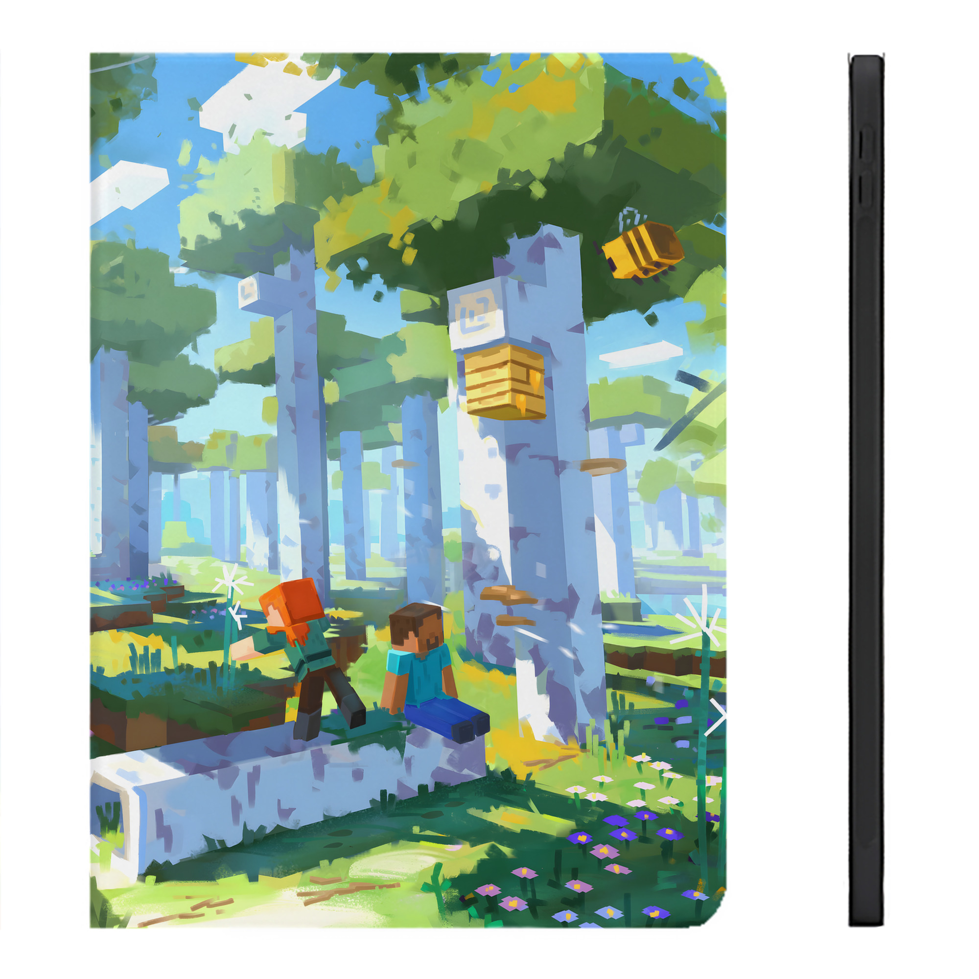 （画像用） マインクラフト ブロックの世界 Minecraft MC Block world IPadケース ペンホルダー付き ブックスタイルデザイン